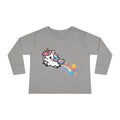 Toddler Tee — Cute Rainbow Unicorn Flying with Stars Long Sleeve