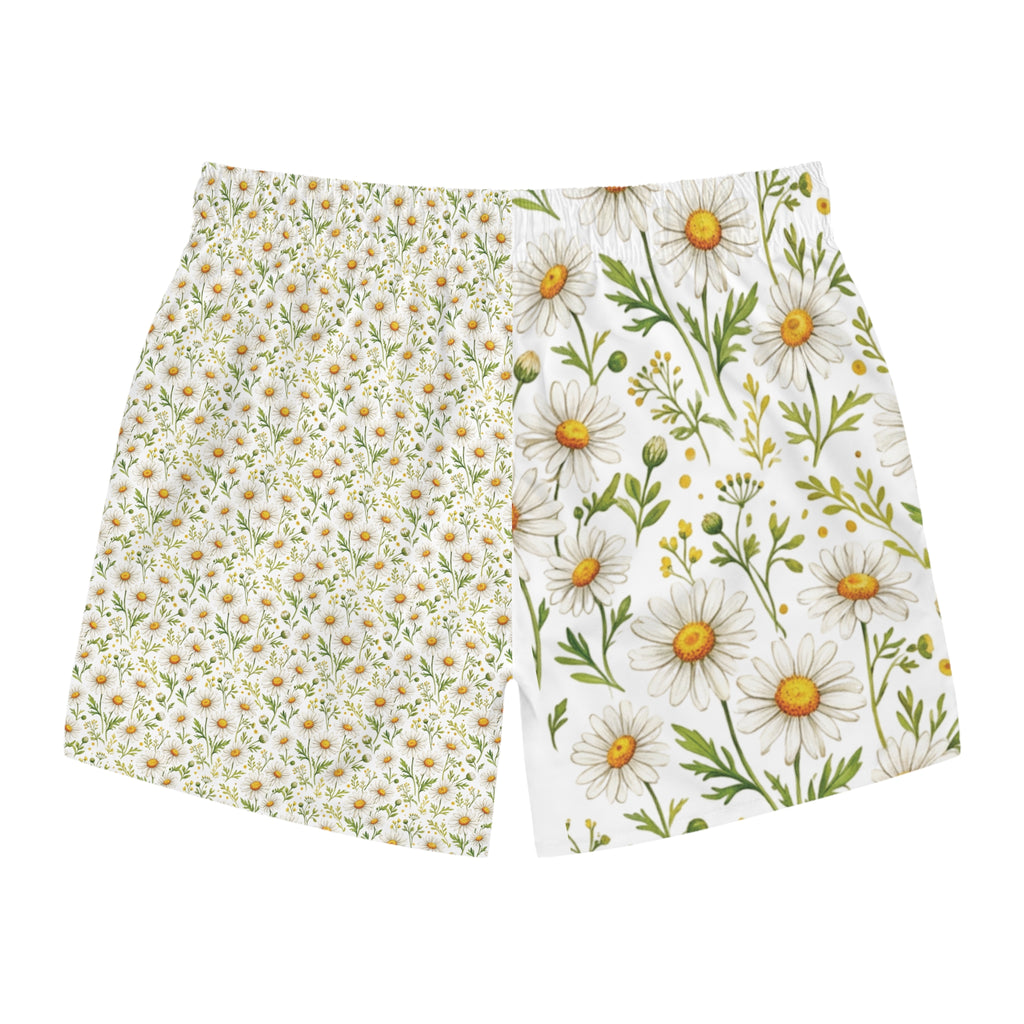 Daisy Floral Swim Trunks — White & Yellow All-Over Print