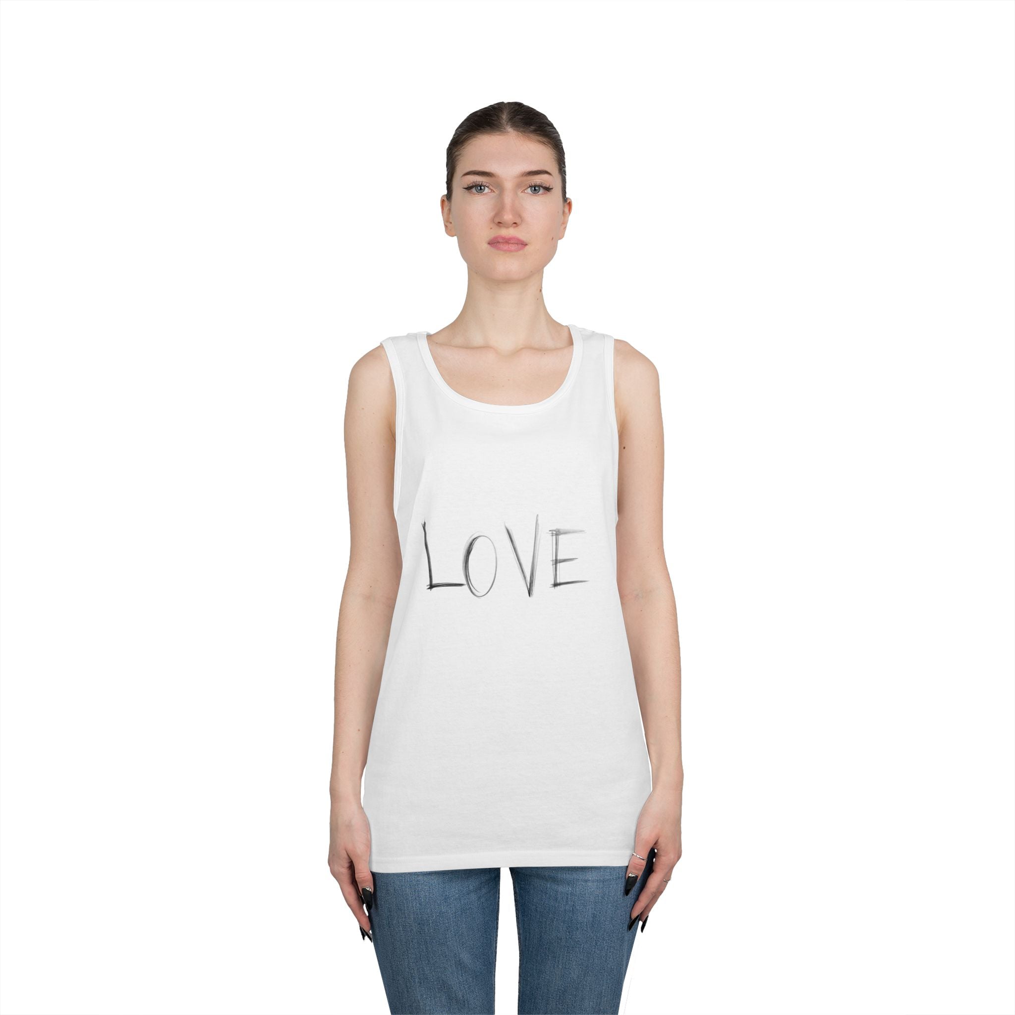 LOVE Minimalist Tank Top — Simple Handwritten Script Summer Shirt