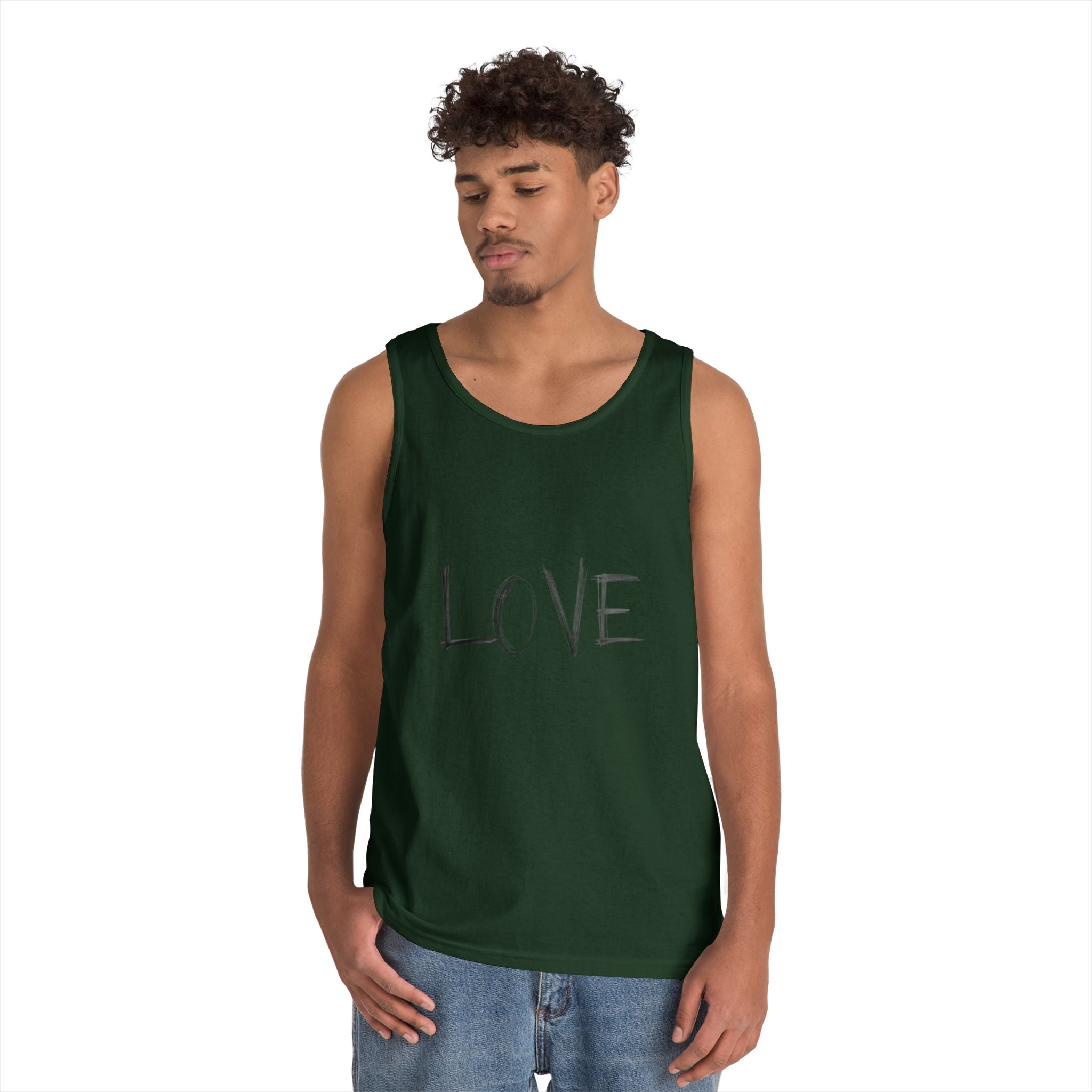 LOVE Minimalist Tank Top — Simple Handwritten Script Summer Shirt