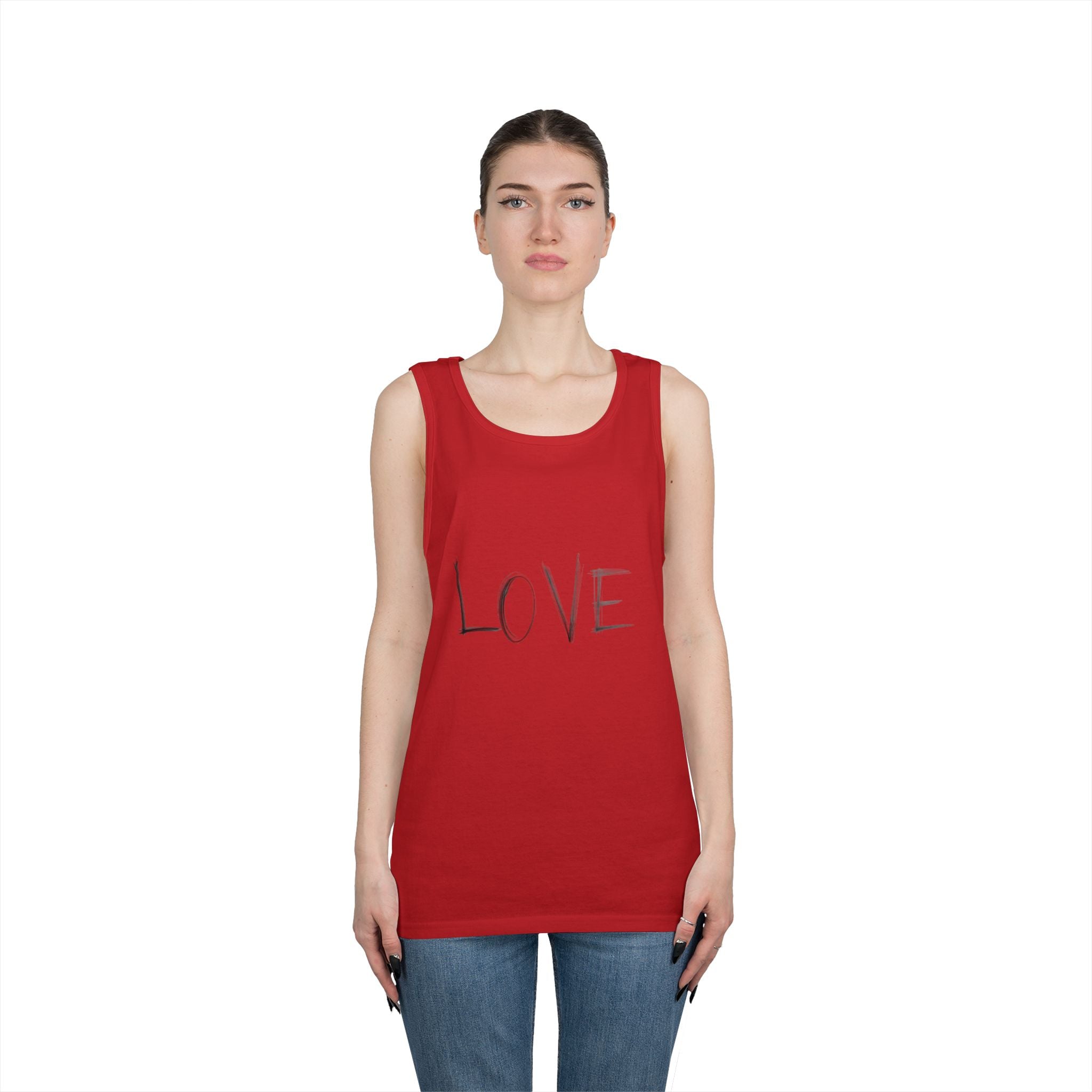 LOVE Minimalist Tank Top — Simple Handwritten Script Summer Shirt