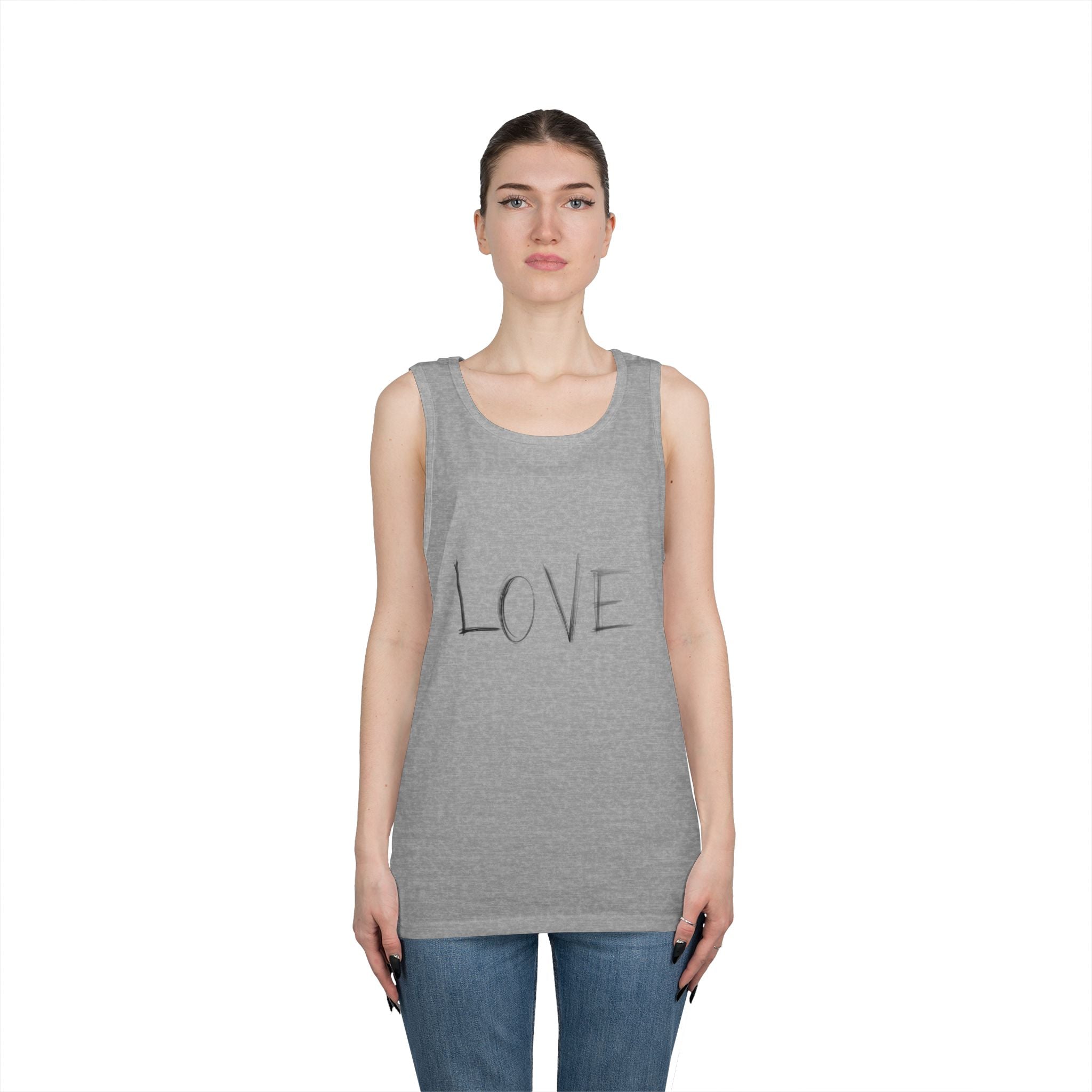 LOVE Minimalist Tank Top — Simple Handwritten Script Summer Shirt