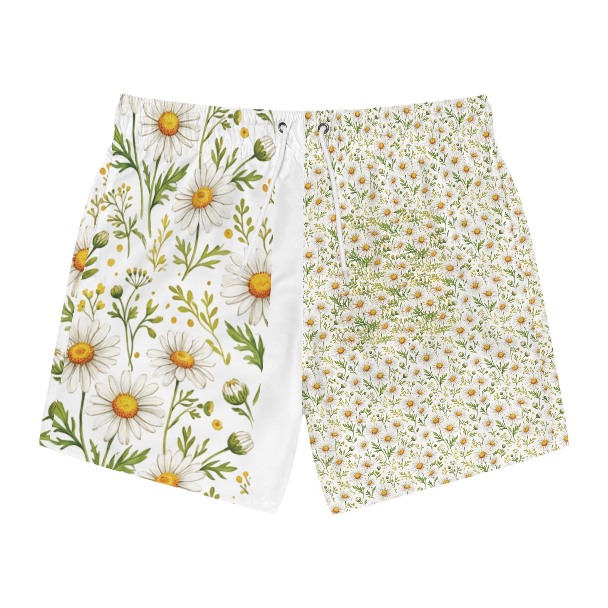 Daisy Floral Swim Trunks — White & Yellow All-Over Print